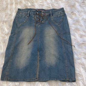 Womens Lace Up Midi Denim Skirt